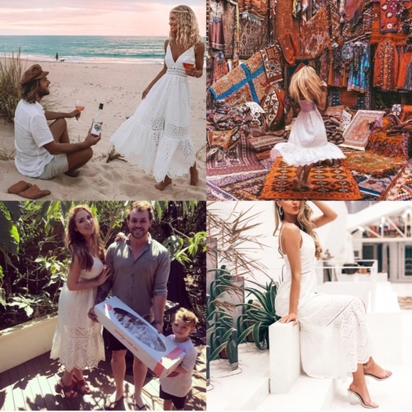 Boho V-Neck Long White Fit & Flared Cami Dress - Picture 2 of 13